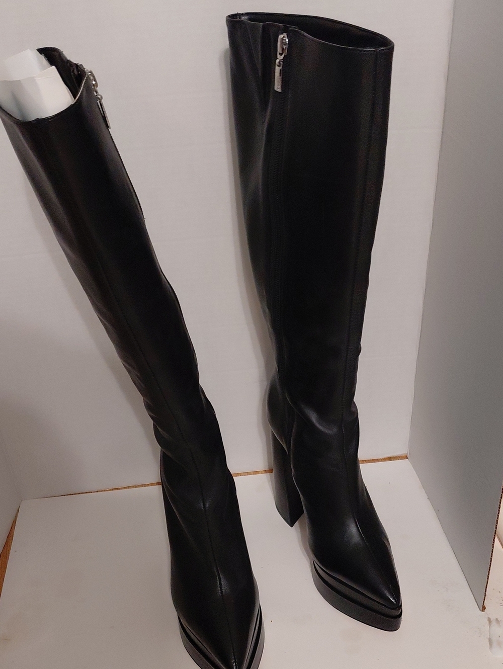 Schutz Black Leather Over-the-Knee Pointed-Toe Boots